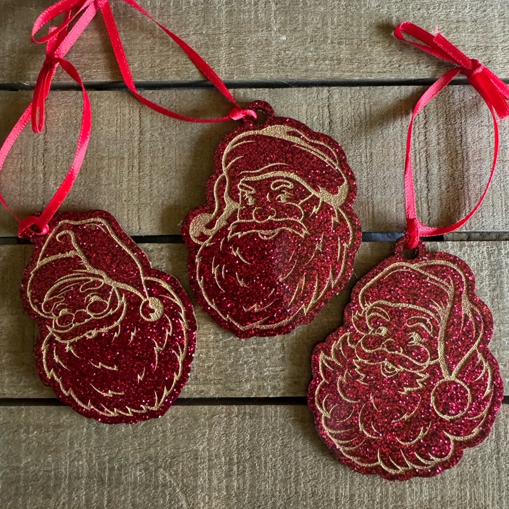 Festive Santa Claus Glitter Ornaments - Red and Gold